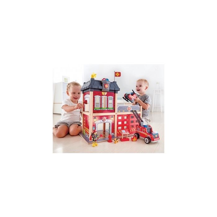 Wooden Fire Station With Fire Truck and Accessories